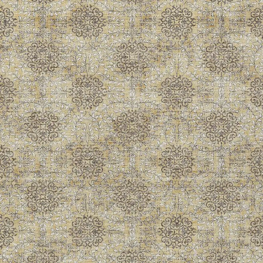 Gold And Taupe Damask Washable Indoor Outdoor Area Rug Photo 4