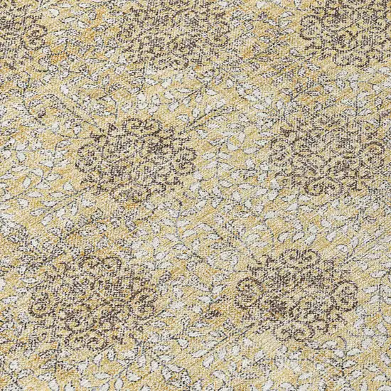 Gold And Taupe Damask Washable Indoor Outdoor Area Rug Photo 8
