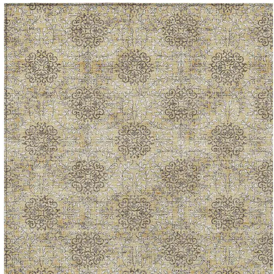 Gold And Taupe Damask Washable Indoor Outdoor Area Rug Photo 6