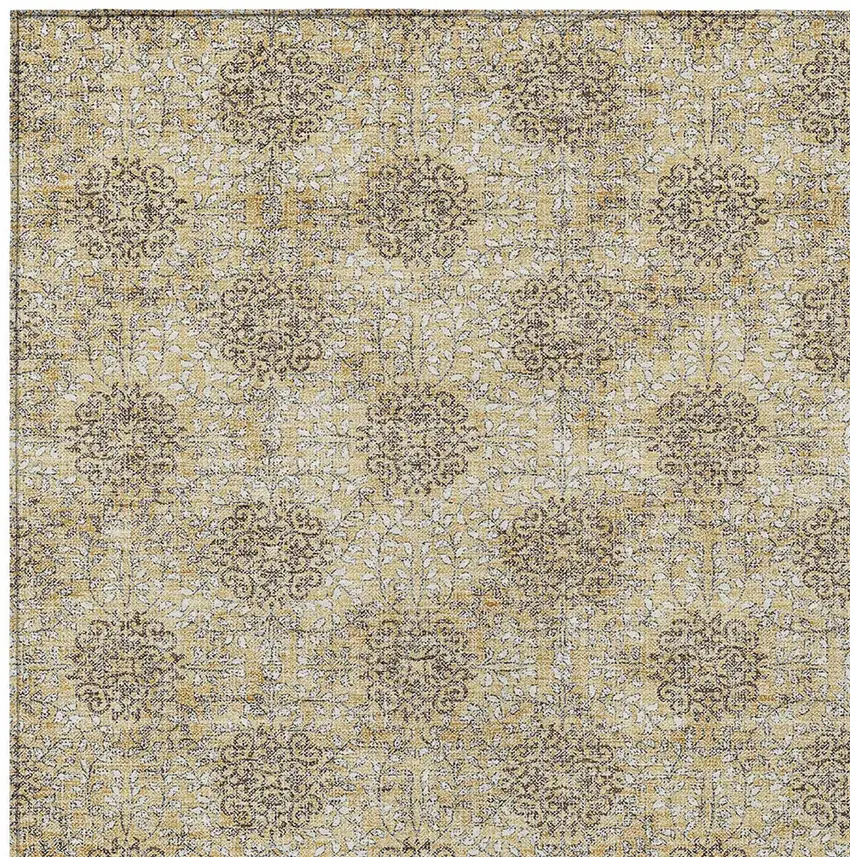 Gold And Taupe Damask Washable Indoor Outdoor Area Rug Photo 6