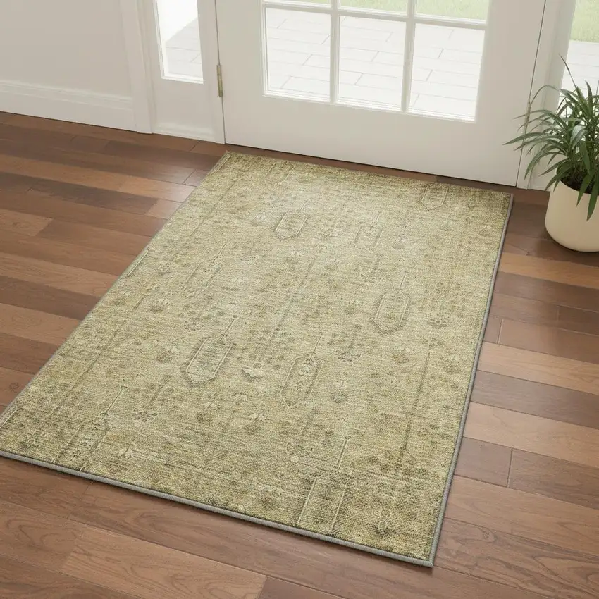 Gold And Taupe Southwestern Washable Area Rug With UV Protection Photo 2