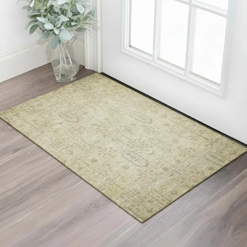 Gold And Taupe Southwestern Washable Area Rug With UV Protection Photo 2