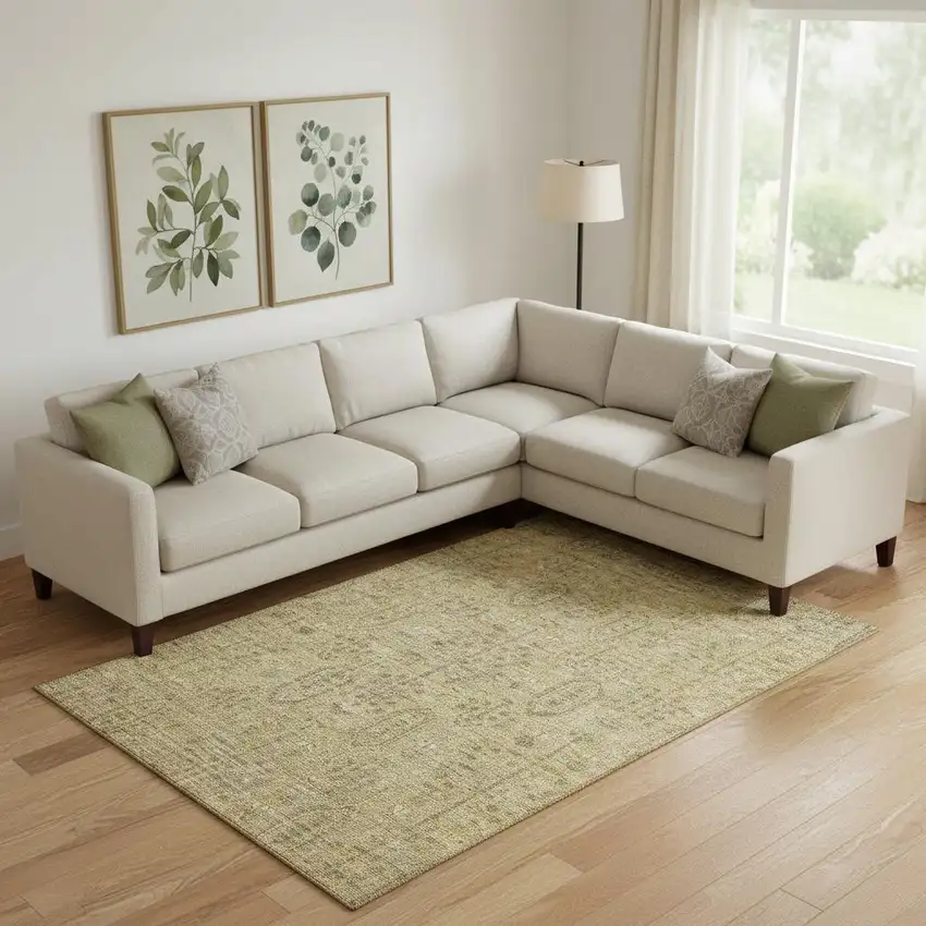 Gold And Taupe Southwestern Washable Area Rug With UV Protection Photo 1