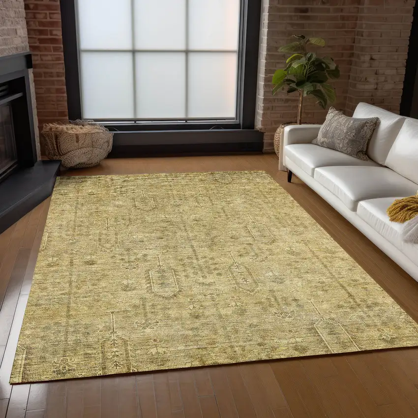 Gold And Taupe Southwestern Washable Indoor Outdoor Area Rug Photo 9