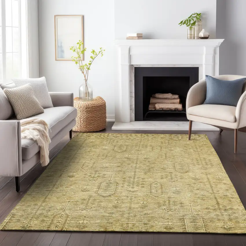 Gold And Taupe Southwestern Washable Indoor Outdoor Area Rug Photo 9