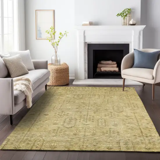 Gold And Taupe Southwestern Washable Indoor Outdoor Area Rug Photo 9