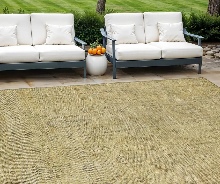 Gold And Taupe Southwestern Washable Indoor Outdoor Area Rug Photo 1