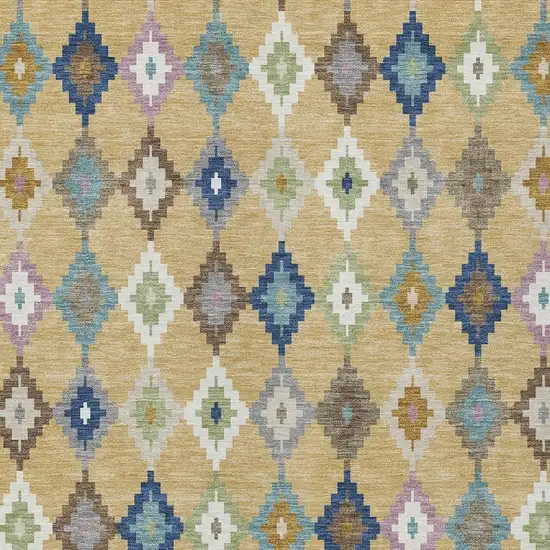 Gold And Teal Blue Aztec Washable Indoor Outdoor Area Rug Photo 3