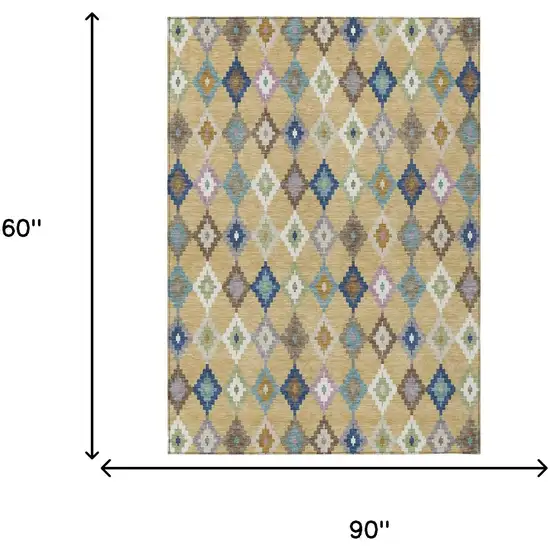Gold And Teal Blue Aztec Washable Indoor Outdoor Area Rug Photo 7