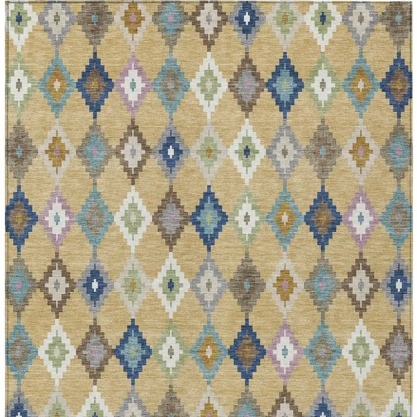 Gold And Teal Blue Aztec Washable Indoor Outdoor Area Rug Photo 4