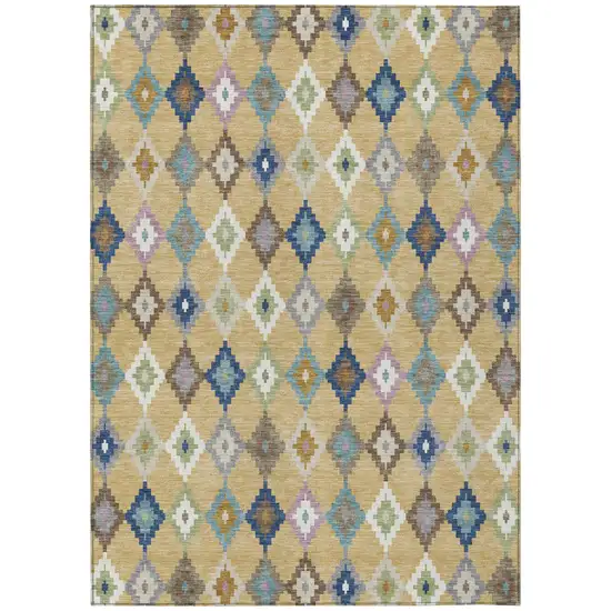 Gold And Teal Blue Aztec Washable Indoor Outdoor Area Rug Photo 2