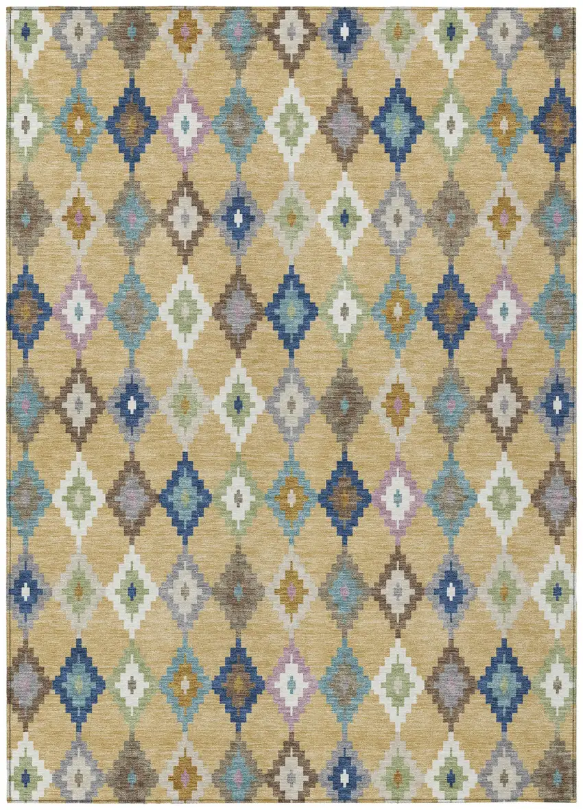 Gold And Teal Blue Aztec Washable Indoor Outdoor Area Rug Photo 2