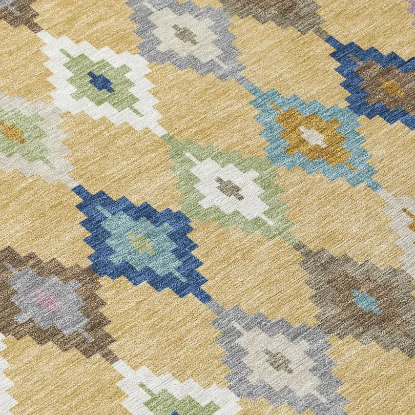 Gold And Teal Blue Aztec Washable Indoor Outdoor Area Rug Photo 6