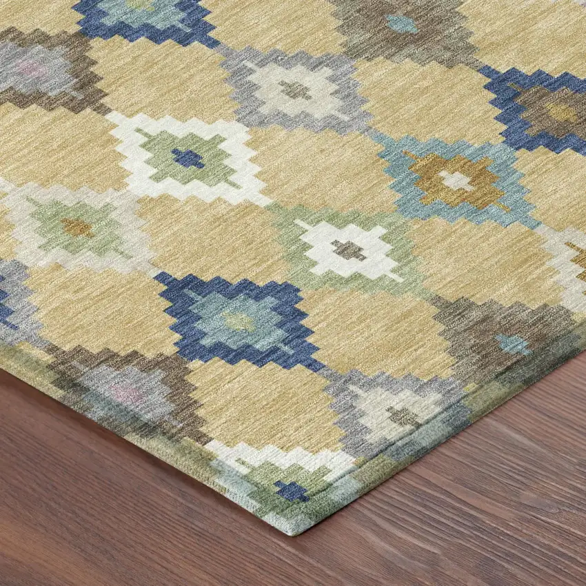 Gold And Teal Blue Aztec Washable Indoor Outdoor Area Rug Photo 5