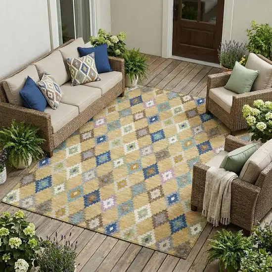 Gold And Teal Blue Aztec Washable Indoor Outdoor Area Rug Photo 1