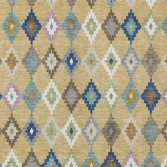 Gold And Teal Blue Aztec Washable Indoor Outdoor Area Rug Photo 3