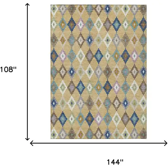 Gold And Teal Blue Aztec Washable Indoor Outdoor Area Rug Photo 7