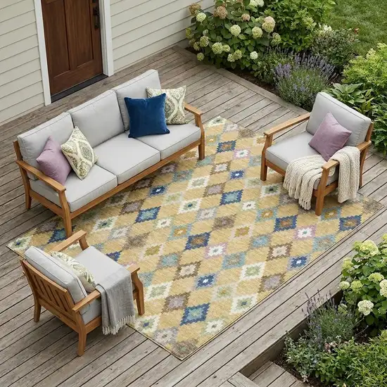 Gold And Teal Blue Aztec Washable Indoor Outdoor Area Rug Photo 1