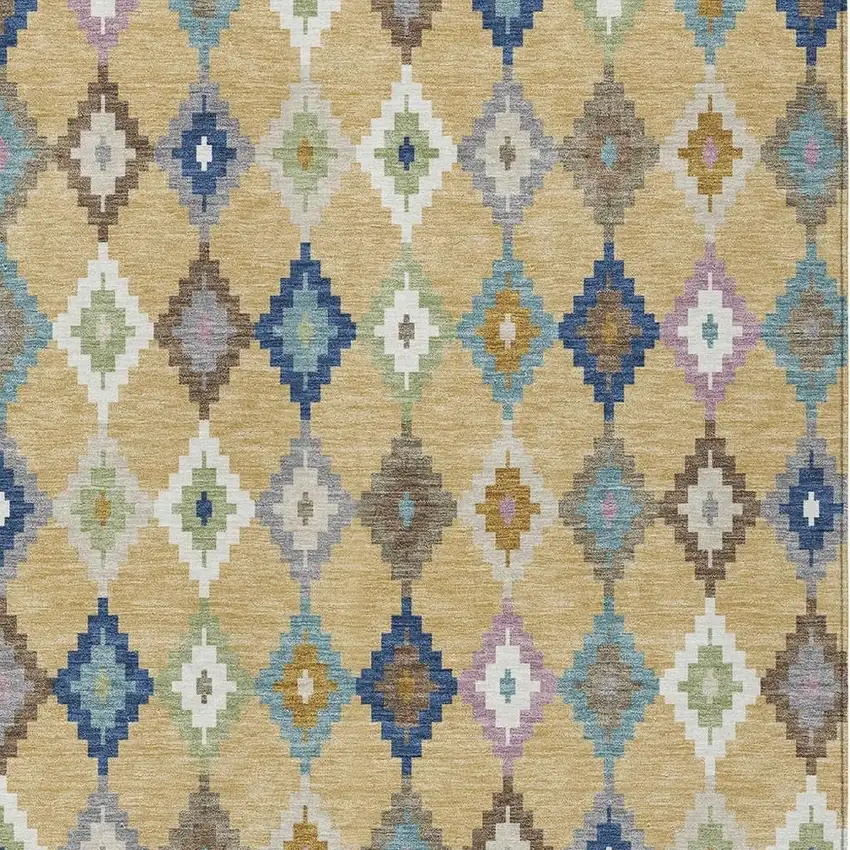 Gold And Teal Blue Aztec Washable Indoor Outdoor Area Rug Photo 3