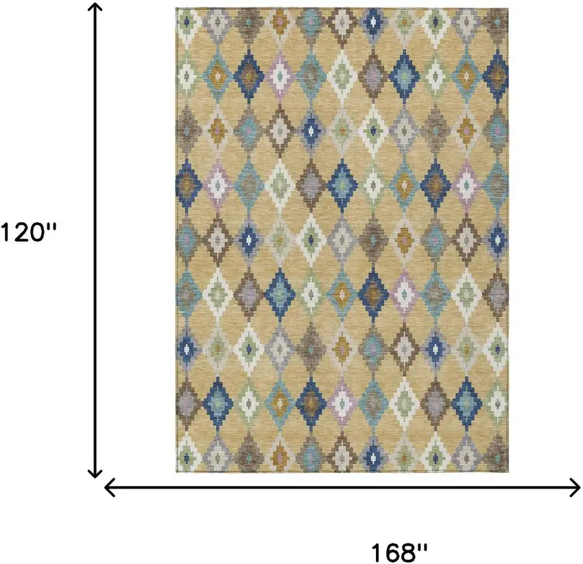 Gold And Teal Blue Aztec Washable Indoor Outdoor Area Rug Photo 7
