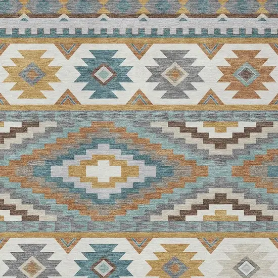 Gold And Teal Blue Southwestern Washable Indoor Outdoor Area Rug Photo 2