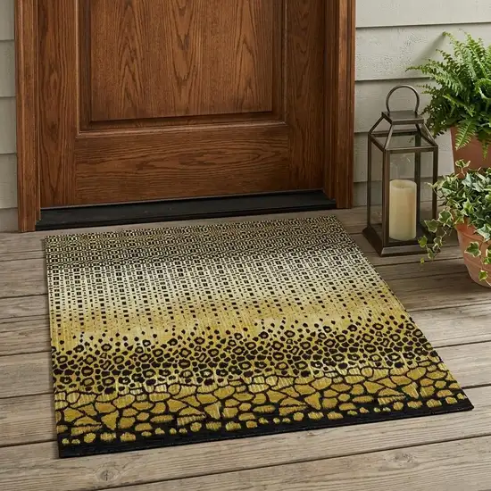 Gold And Walnut Geometric Washable Indoor Outdoor Area Rug Photo 1