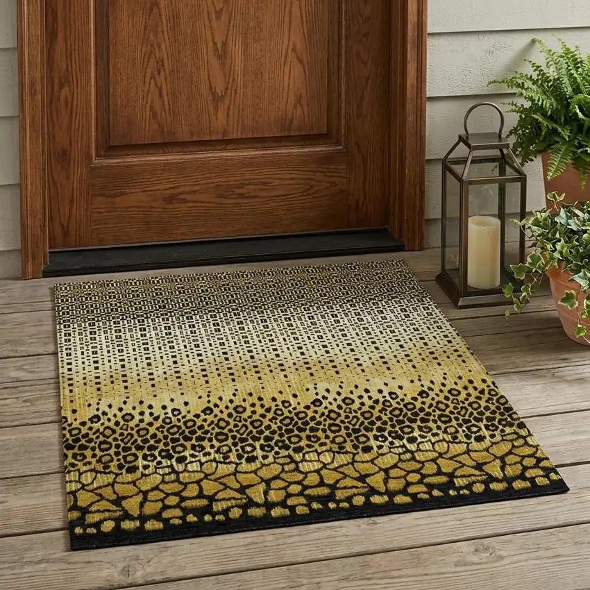 Gold And Walnut Geometric Washable Indoor Outdoor Area Rug Photo 1