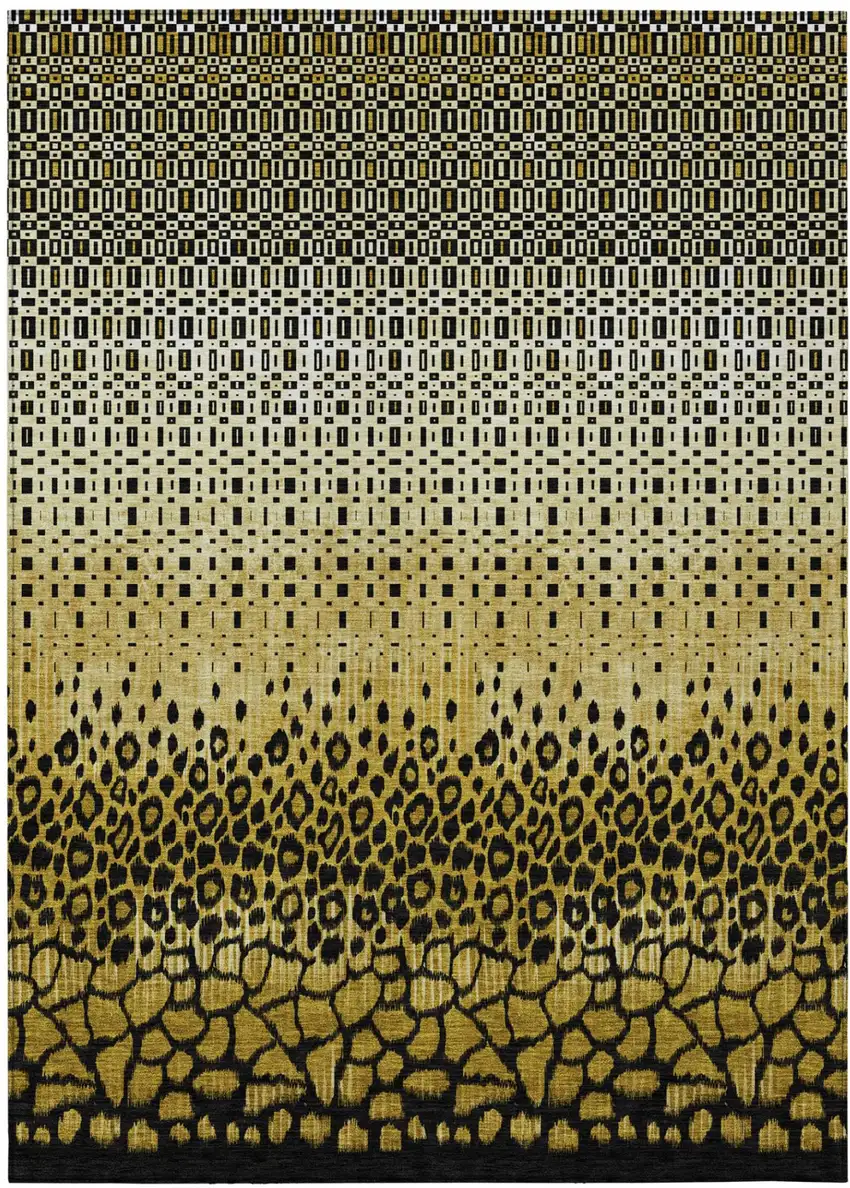 Gold And Walnut Geometric Washable Indoor Outdoor Area Rug Photo 2