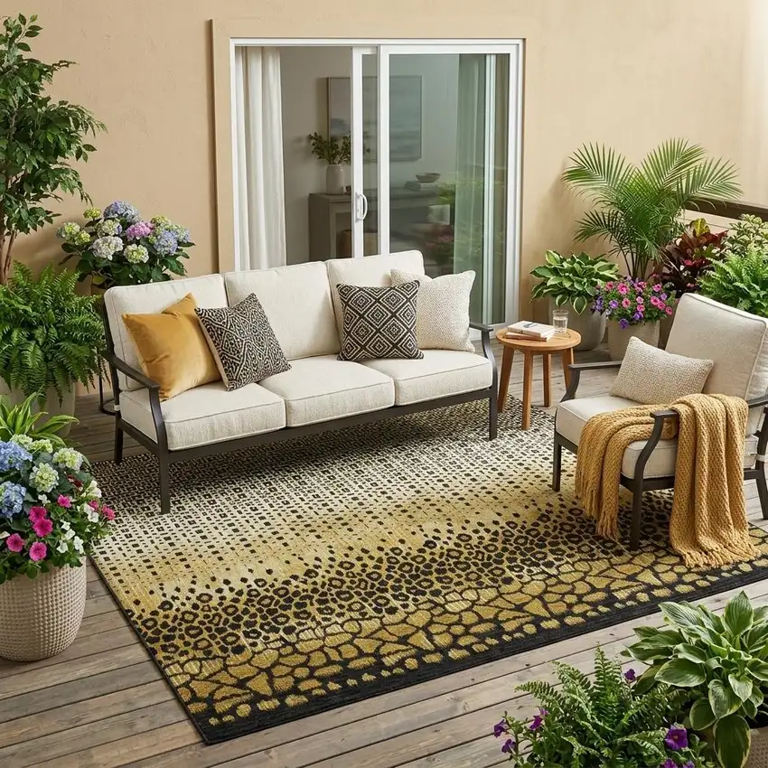 Gold And Walnut Geometric Washable Indoor Outdoor Area Rug Photo 1