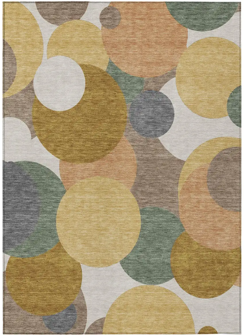 Gold And Walnut Geometric Washable Indoor Outdoor Area Rug Photo 1