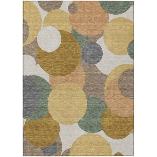 Gold And Walnut Geometric Washable Indoor Outdoor Area Rug Photo 1