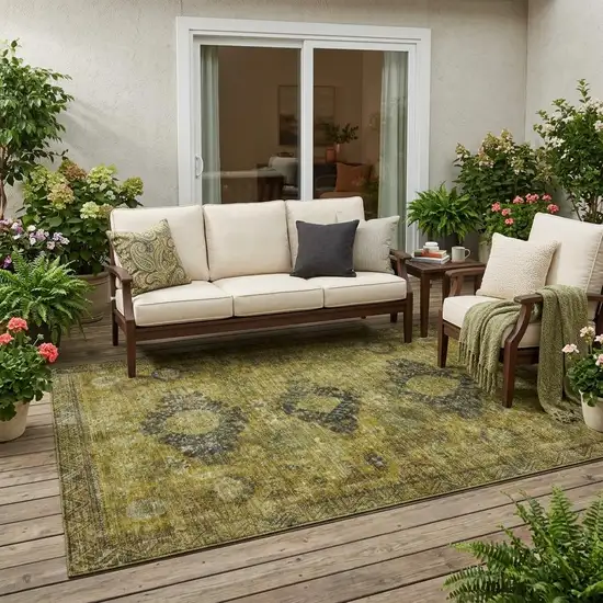 Gold And Walnut Oriental Washable Indoor Outdoor Area Rug Photo 1