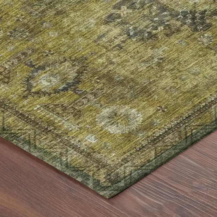 Gold And Walnut Oriental Washable Indoor Outdoor Area Rug Photo 3