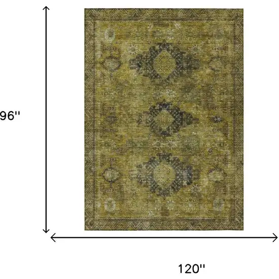 Gold And Walnut Oriental Washable Indoor Outdoor Area Rug Photo 5