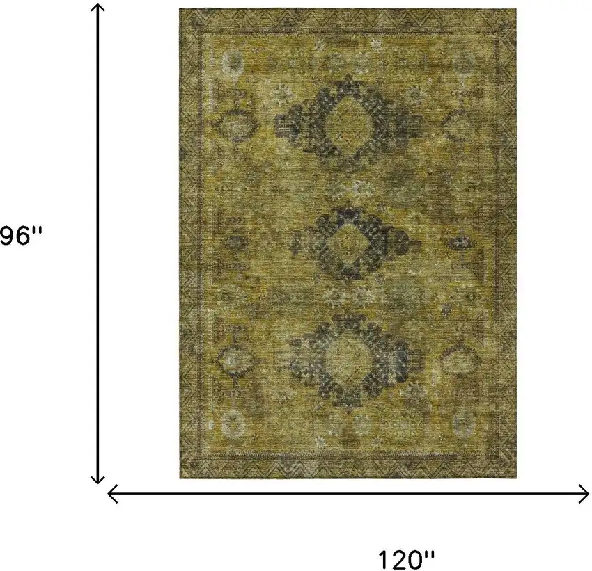 Gold And Walnut Oriental Washable Indoor Outdoor Area Rug Photo 5