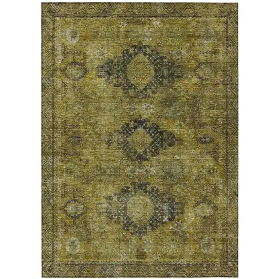 Gold And Walnut Oriental Washable Indoor Outdoor Area Rug Photo 2
