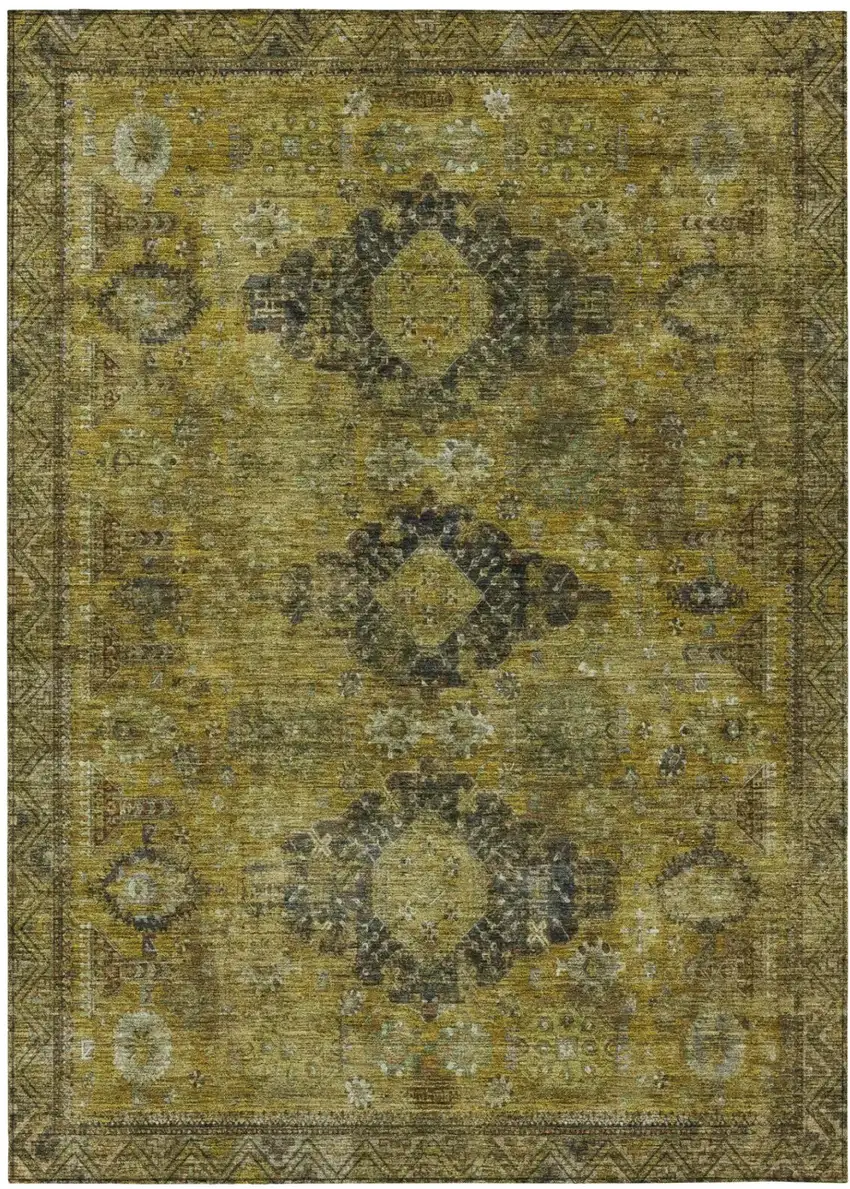 Gold And Walnut Oriental Washable Indoor Outdoor Area Rug Photo 2