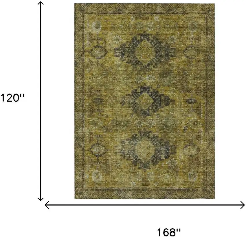 Gold And Walnut Oriental Washable Indoor Outdoor Area Rug Photo 5