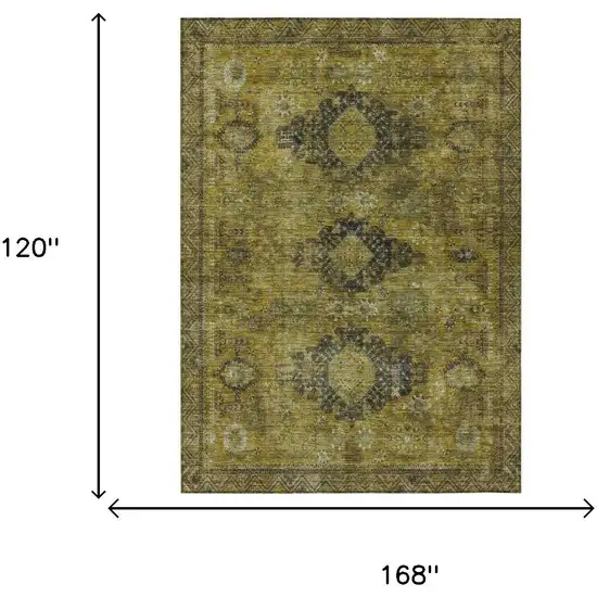 Gold And Walnut Oriental Washable Indoor Outdoor Area Rug Photo 5