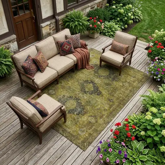 Gold And Walnut Oriental Washable Indoor Outdoor Area Rug Photo 1