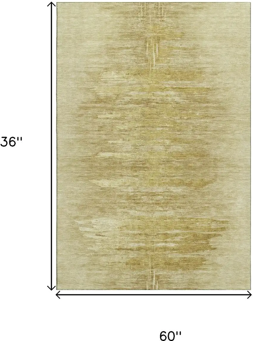 Gold And Wheat Abstract Washable Area Rug With UV Protection Photo 3