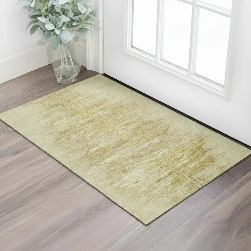 Gold And Wheat Abstract Washable Area Rug With UV Protection Photo 1