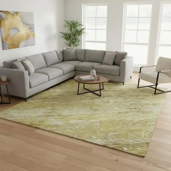 Gold And Wheat Abstract Washable Area Rug With UV Protection Photo 2