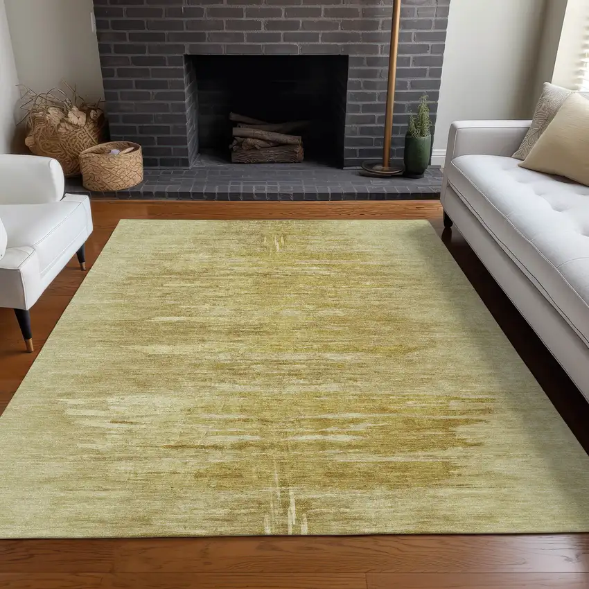 Gold And Wheat Abstract Washable Area Rug With UV Protection Photo 3
