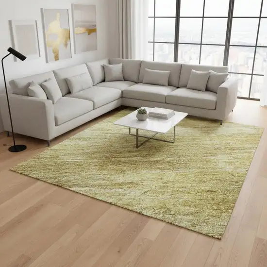 Gold And Wheat Abstract Washable Area Rug With UV Protection Photo 2