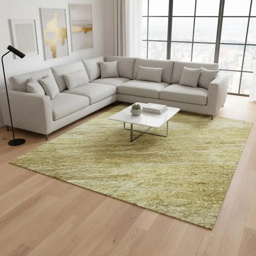 Gold And Wheat Abstract Washable Area Rug With UV Protection Photo 2