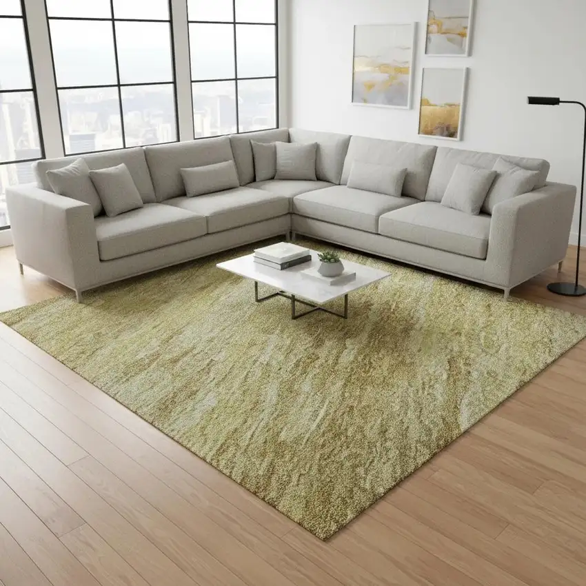 Gold And Wheat Abstract Washable Area Rug With UV Protection Photo 2