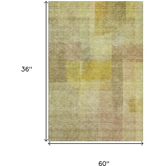 Gold And Wheat Abstract Washable Area Rug With UV Protection Photo 9