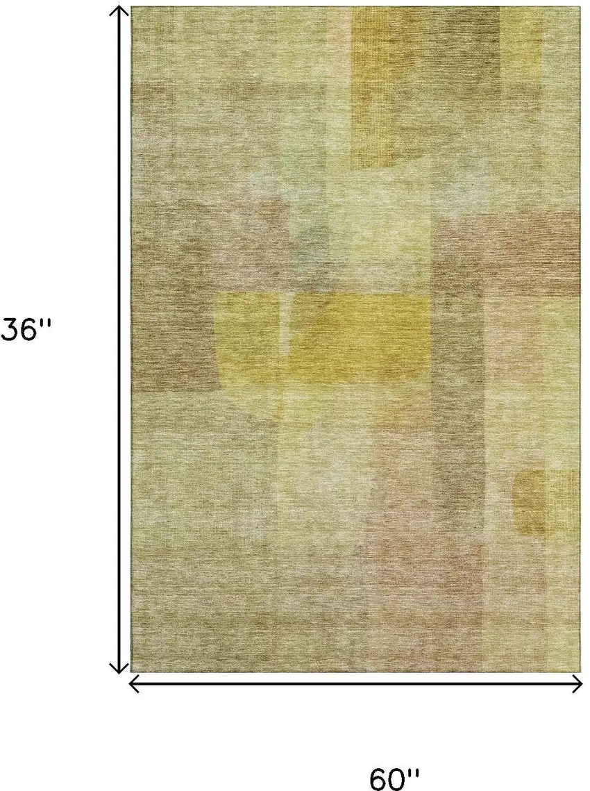 Gold And Wheat Abstract Washable Area Rug With UV Protection Photo 9