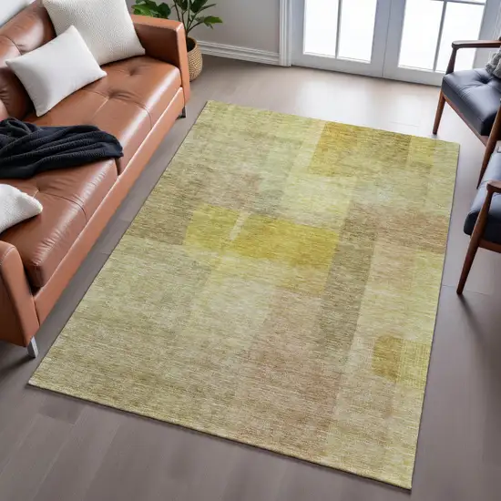 Gold And Wheat Abstract Washable Area Rug With UV Protection Photo 4